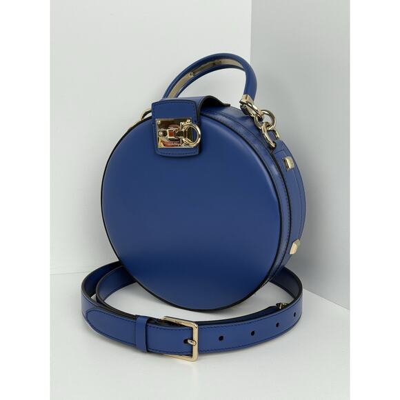 Salvatore Ferragamo Studio Round Bag Blue Leather with Gold Hardware - Picture 1 of 16
